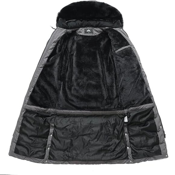 Women Waterproof Long Winter Coat Thickened Dark Grey Alternative Puffer Jacket - Picture 3 of 5